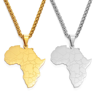 Africa Map Pendant Necklace With Rope Chain