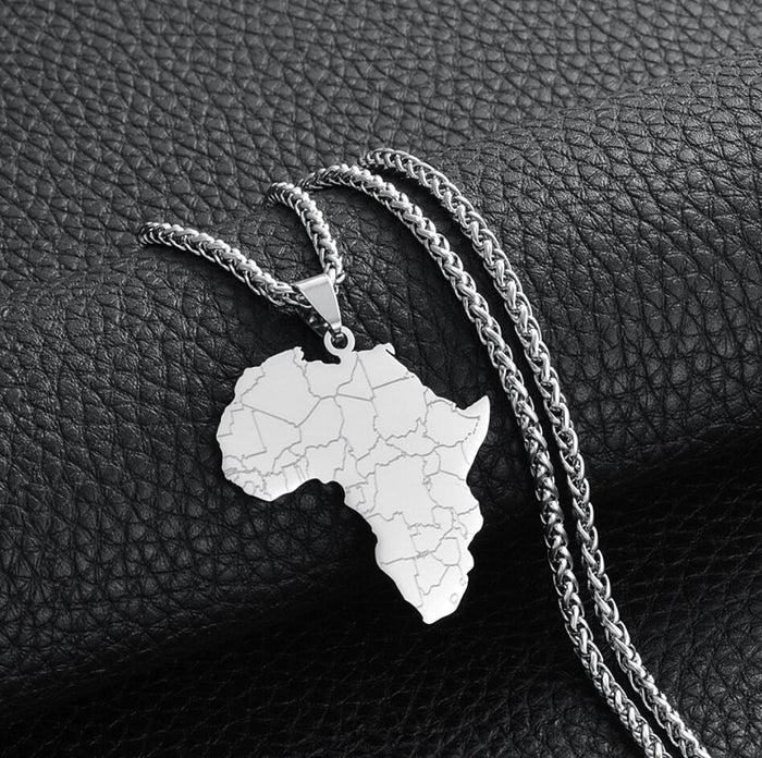 Africa Map Pendant Necklace With Rope Chain