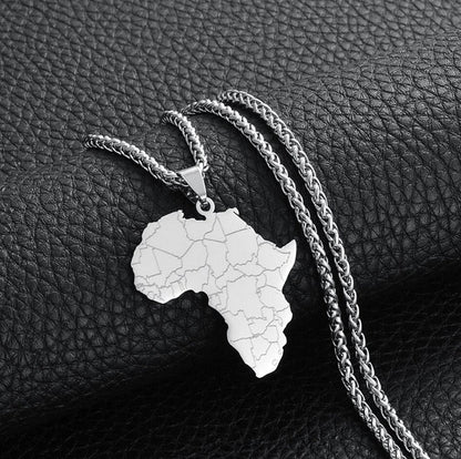 Africa Map Pendant Necklace With Rope Chain