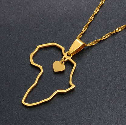 Africa Continent Outline/Heart Pendant Necklace